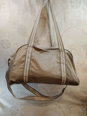 thirty-one Grey Nylon Duffle Bag with Striped Handles And Shoulder Strap